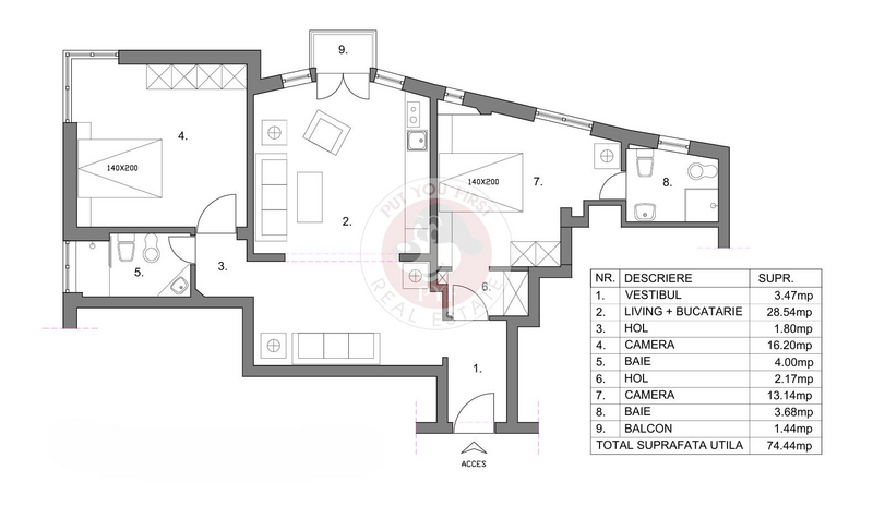 ASE | Apartament 3 camere | 75mp | 5mp boxa | Dec | B12255